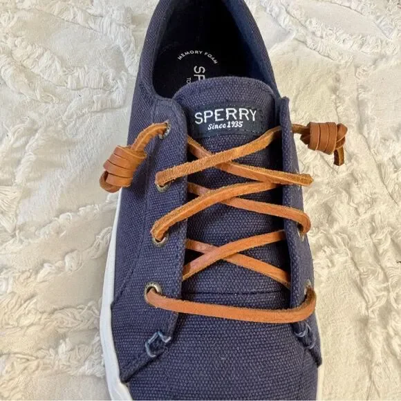 Sperry Navy Canvas Lace-Up Sneakers | Memory Foam | Women’s 7.5 - Picture 4 of 12
